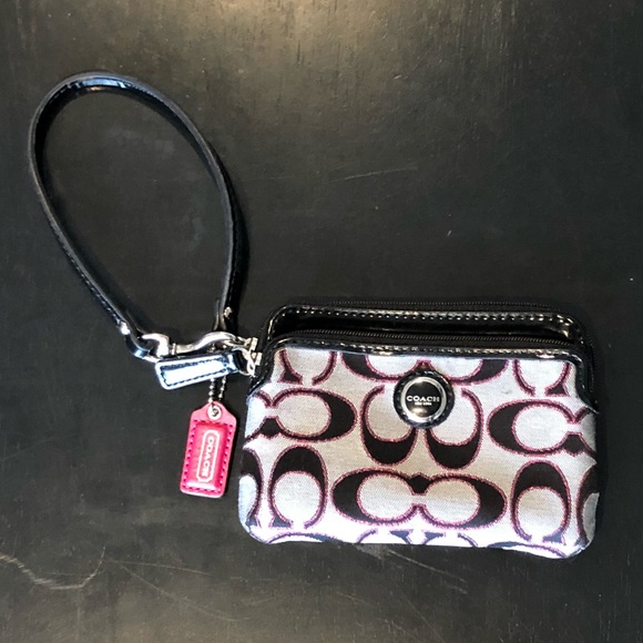 Coach Handbags - Coach Black Metallic Signature Double Zip Wallet